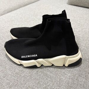 Balenciaga Black Knit Sneakers with White Sole